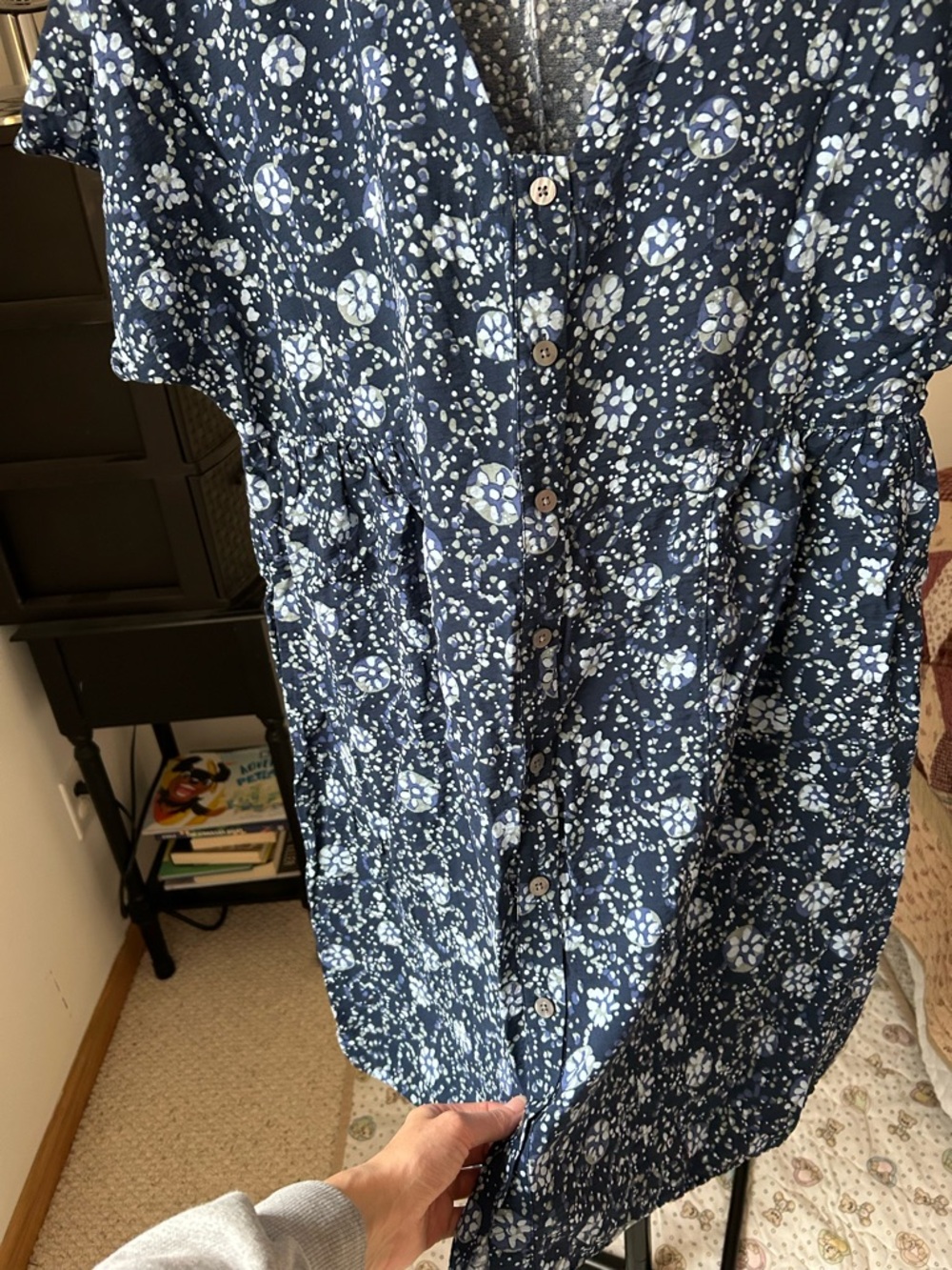 Madewell Button Front V-Neck Floral Mini Dress Blue Large - Picture 6 of 13